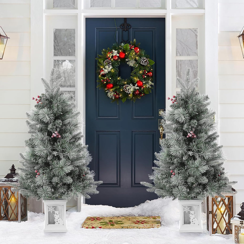 3 Ft Pre-Lit Christmas Tree, Artificial Christmas Trees with Lighting, Xmas Trees with 78 Led Lights, Christmas Decoration for Home, Office, Easy Assembly