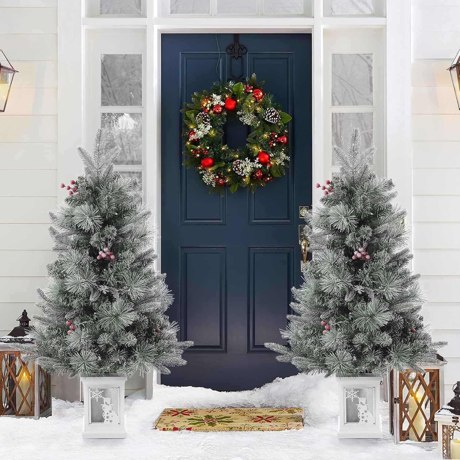3 Ft Pre-Lit Christmas Tree, Artificial Christmas Trees with Lighting, Xmas Trees with 78 Led Lights, Christmas Decoration for Home, Office, Easy Assembly
