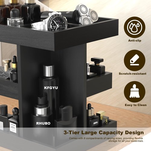 Cologne Organizer for Men, 360 Makeup Rotating Organizer, Organizador de Perfumes, Estante para Perfumes, Gifts for Men, Countertop Vanity and Bathroom, Bedroom Essentials, Mens Husband Gifts(Black)