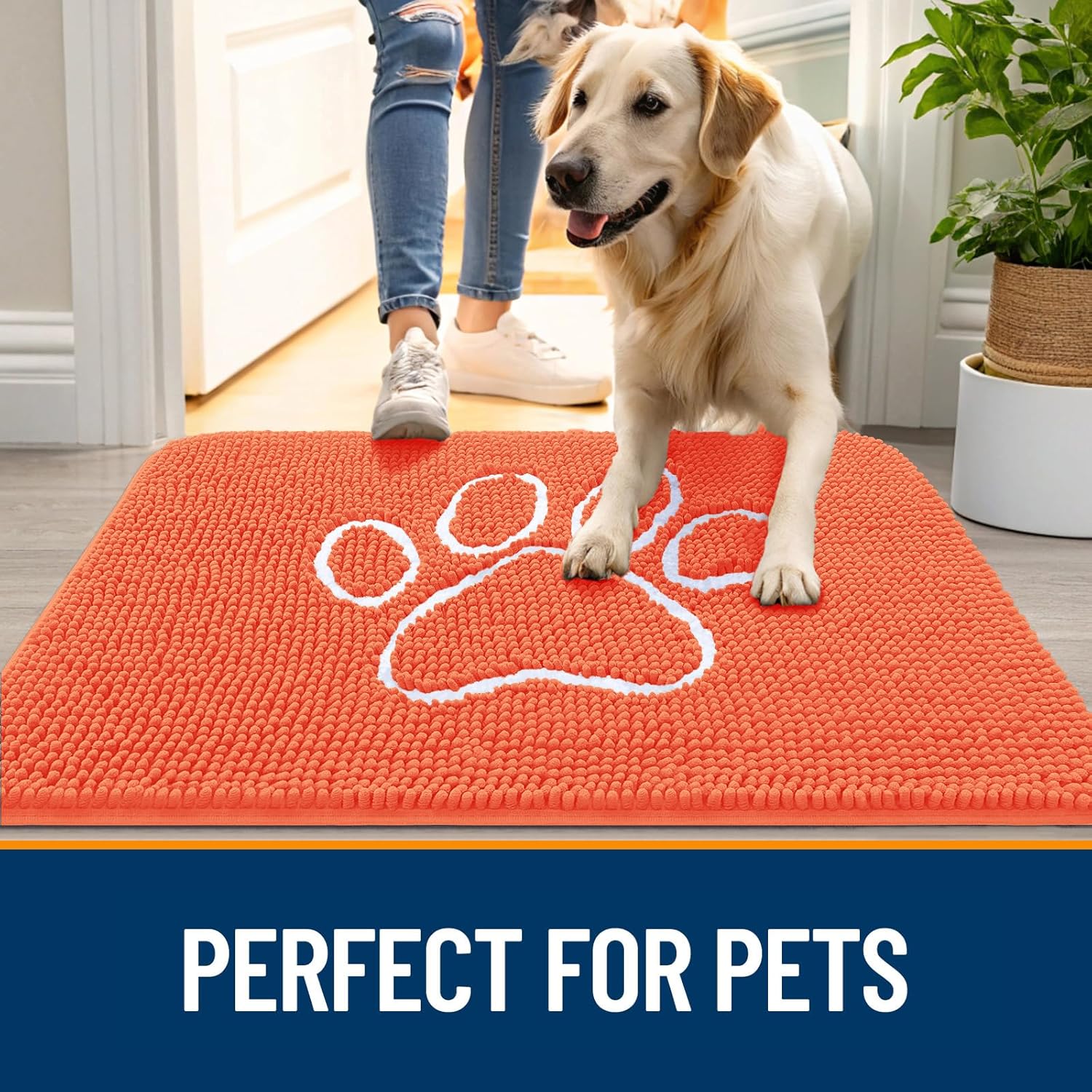 OLANLY Dog Door Mat - Absorbent Non-Slip Muddy Paws Doormat | 36x24 Coral Chenille Design