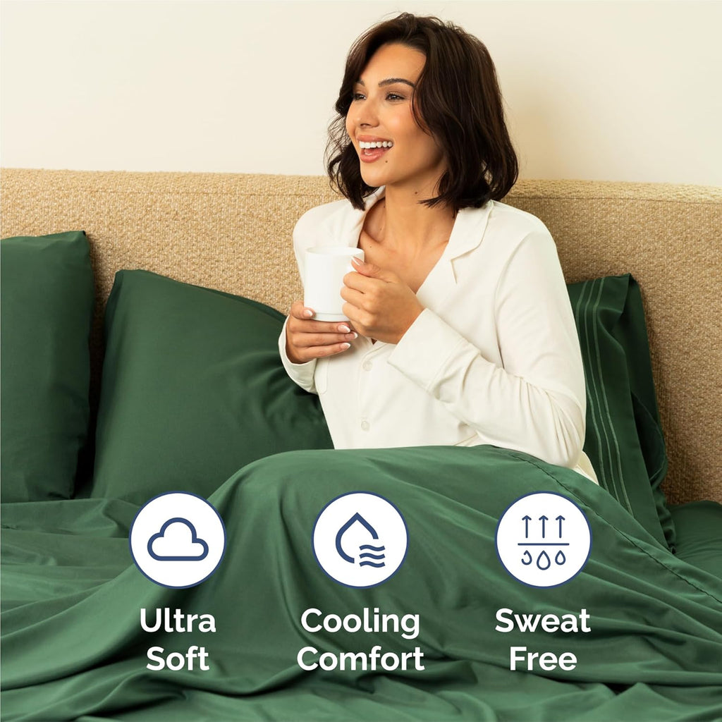 Split King Size 5 Piece Sheet Set - Comfy Cooling Bed Sheets | Luxury Hotel Quality - Deep Pockets, Soft, Wrinkle-Free - Oeko-Tex Certified - Emerald
