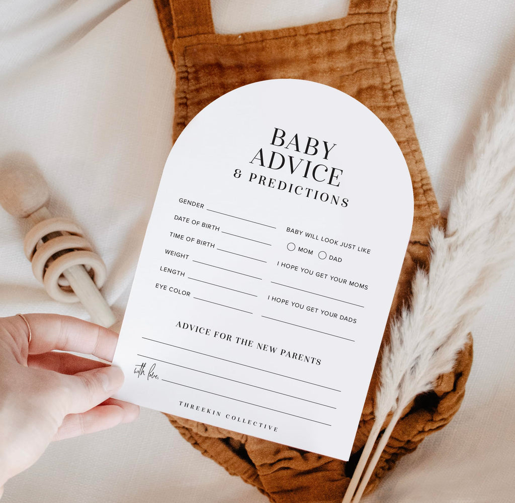 ThreeKin Collective Baby Shower Games Cards - 50 Baby Predictions and Advice Cards | 5x7 Inch Tall | Fun Gender Reveal Games for Boys & Girls | Perfect Baby Shower Game Set, US Owned Business