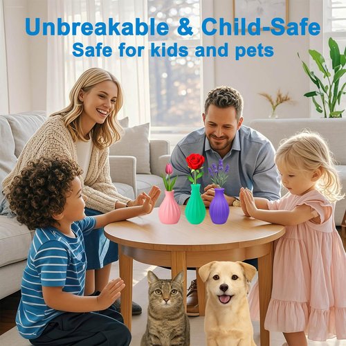 Small Unbreakable Plastic Bud Vases - Set of 6 Colorful Mini Flower Vases (3.2"-3.9") - Weighted & Leak-Proof for Table Centerpieces & Plant Lovers