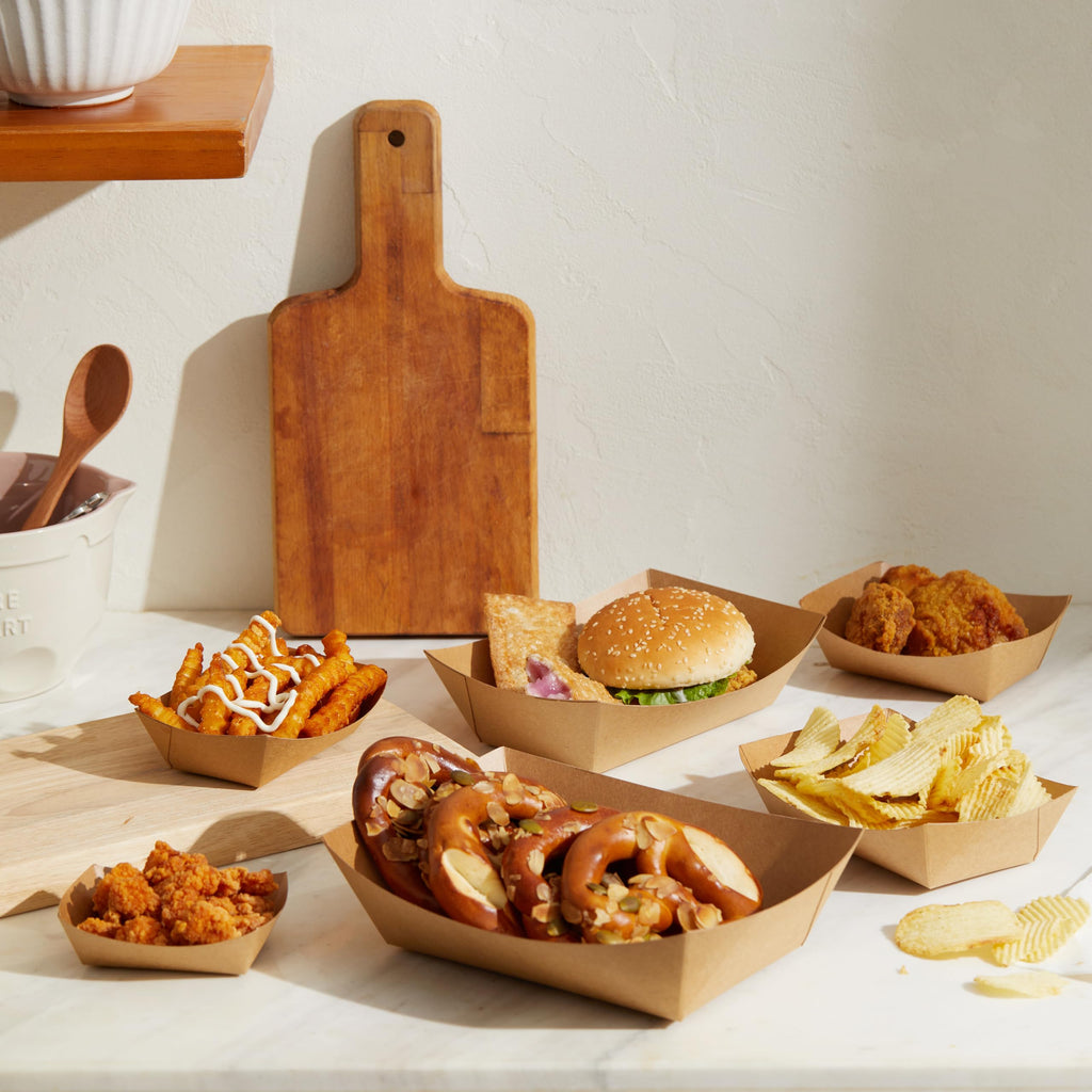 Paper Food Trays Greaseproof, Heavy Duty Kraft Food Holders, Disposable Paper Food Boats (1LB, 1000PCS)