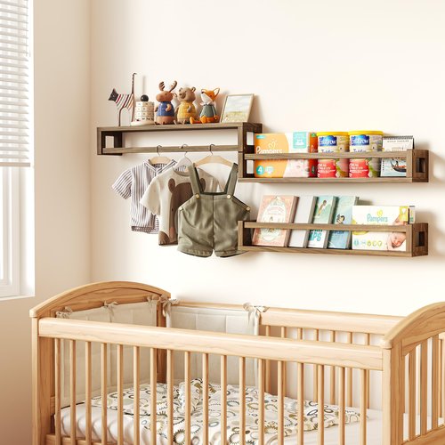 TidyCorner Upgraded Thick Floating Shelves - 24 Inch Multi-Use Wall-Mounted Bookshelves for Kids and Nursery, Ideal for Books, Toy, Spice Rack, Decor - Walnut Brown