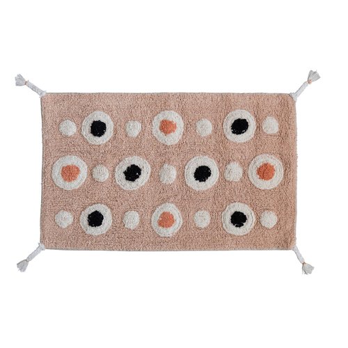 Boho Cotton Tufted Bath Mat with Circle Pattern and Tassels, Multicolor