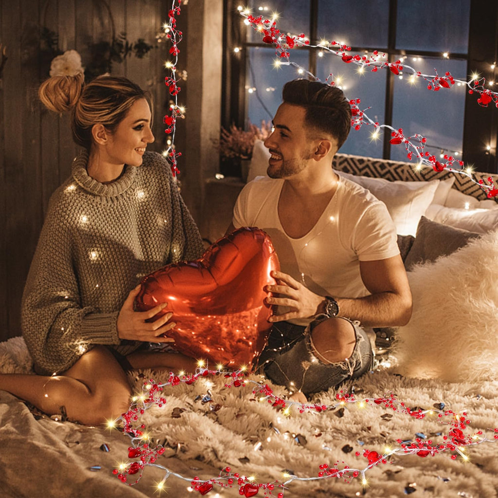 Ridota Valentine Decorations 10 FT Fairy String Lights, 30 LEDs Red Berry Beaded Heart Shaped String Lights, Battery Operated Valentine Lights for Mother's and Father's Day, Wedding, Proposal (2)