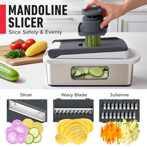 Mueller Pro-Series 10-in-1, 8 Blade Stainless Steel Multi Vegetable Chopper And Mandoline Slicer, Kitchen Accessories and Essentials, Food and Veggie Chopper, Mincer, Dicer, White Sand/Grey
