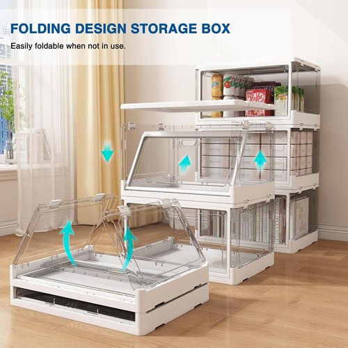 HYBRIDEAS Clear Stackable Storage Bins - 3-Pack with Lids & Magnetic Doors | Large 24 QT Craft Organizers
