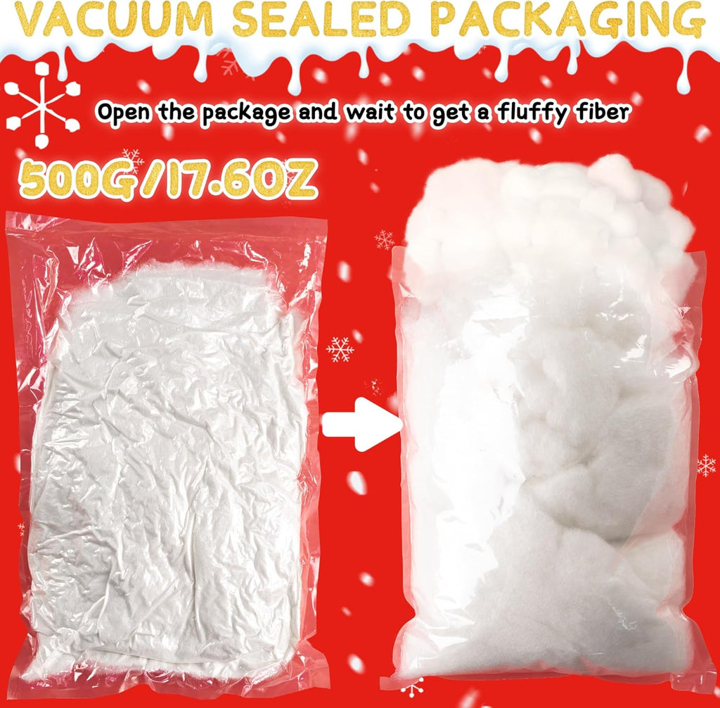 YUNAI Artificial Snow Decorations - Fluffy Cotton Stuffing for Crafts | 500g/17.64oz for Winter Decor