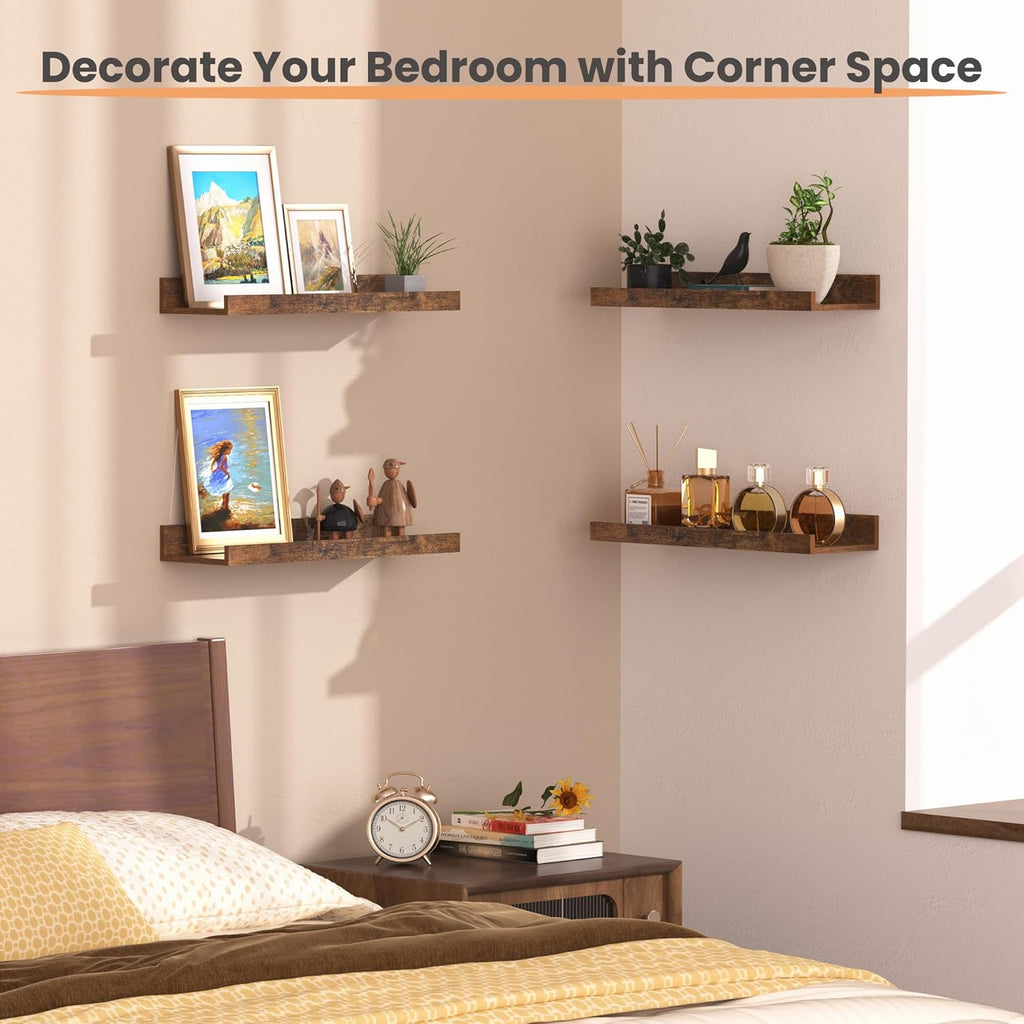 Upsimples 11x14 Picture Frame Bundle - Includes 6 Pack Floating Wall Shelves in Brown