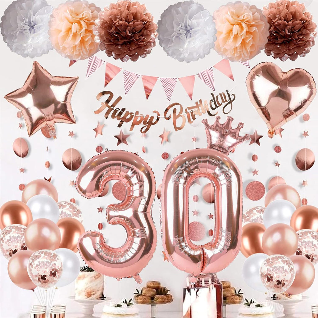 Regine Switzerland 30th Birthday Decorations - Rose Gold Foil Balloons & Banner | Perfect for 30-Year-Old Celebration