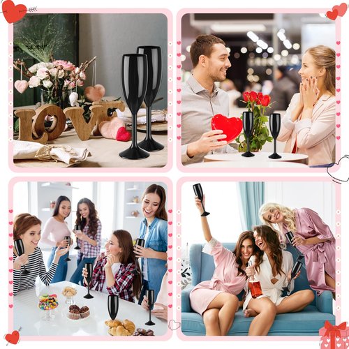 Domensi 40 Pack Black Acrylic Champagne Flutes Bulk 6 oz Unbreakable Reusable High Stem Plastic Toasting Goblets for Wedding, Party, Camping & Restaurant