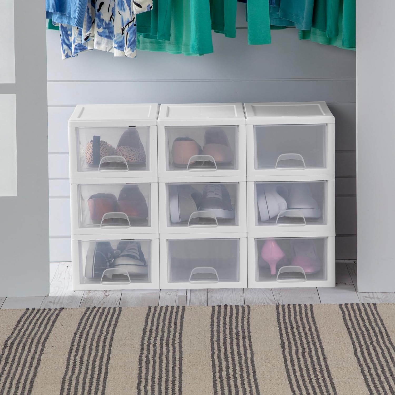 Sterilite 6-Pack Stacking Drawer Set - Clear Storage Organizers with White Frame for Clothes & Accessories
