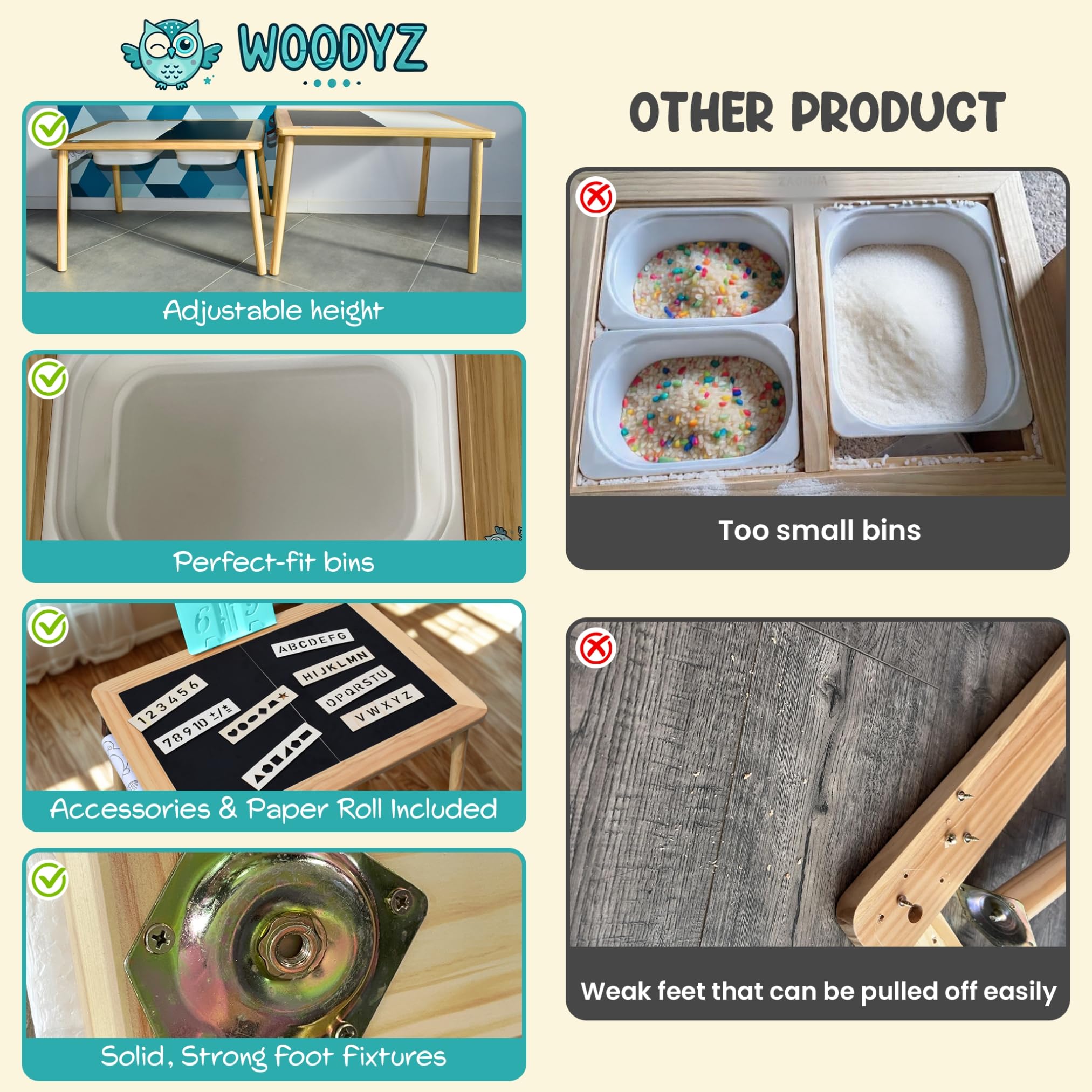 Woodyz - Evolving Sensory Table For Toddlers with Chairs & Foldable Bins - Indoor Kids Arts And Crafts Table - Play a Montessori Activity with Sand - Book/Tablet Holder- (Paper & Accessories included)