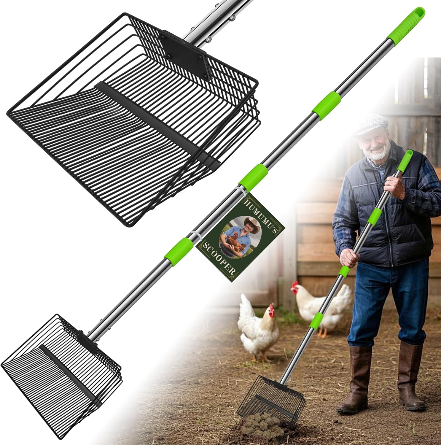 Skiennix Chicken Poop Scooper - 12-Inch Heavy Duty Litter Shovel with Stainless Steel Handle | 4-in-1 Design