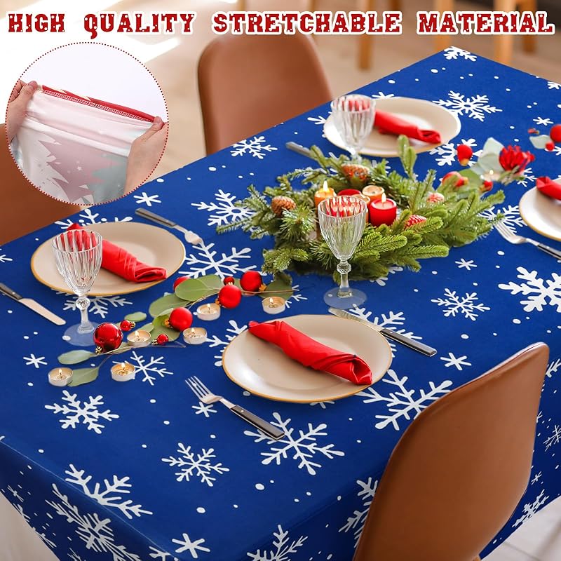 2 Pcs Winter Stretch Table Cover 6 ft Blue Snowflake – Variation: 2+Snowflake