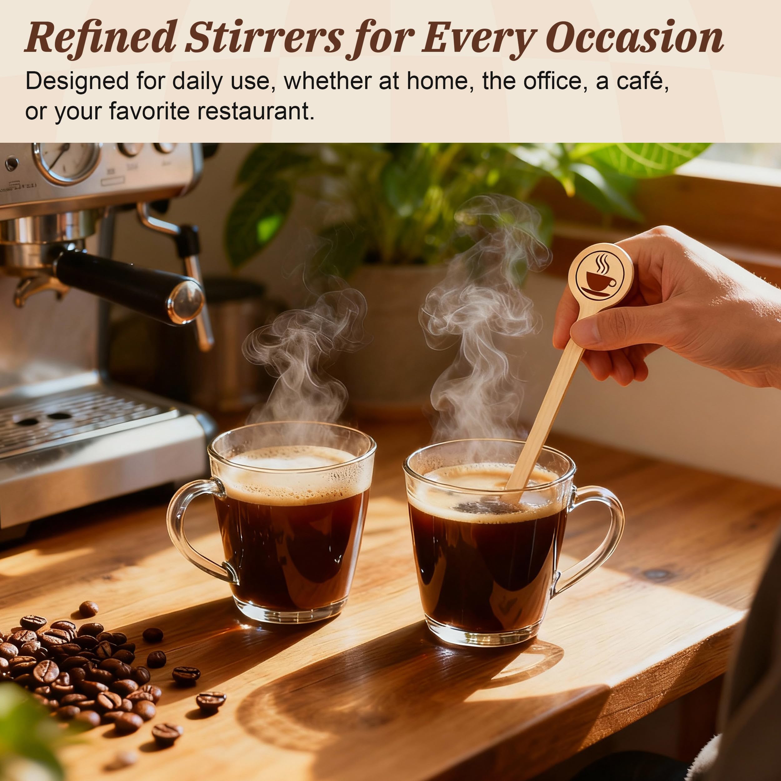 YANPROG Wooden Coffee Stirrers 100-Pack Coffee Stir Sticks 5.9 Inch Natural Birch Stir Sticks with Round Ends, Disposable Stirring Sticks for Coffee, Cocktails, Milk & Hot Drinks