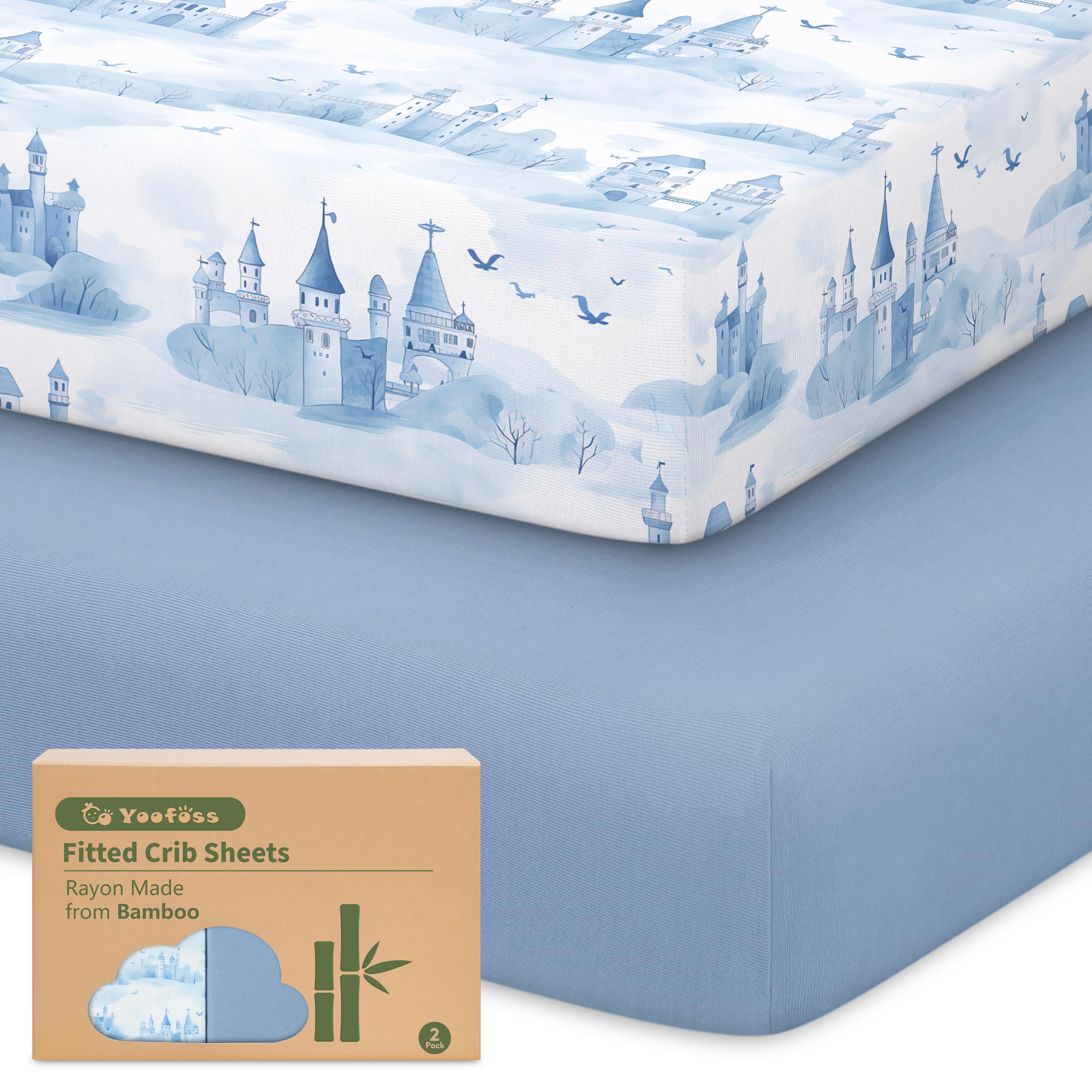 Yoofoss Baby Crib Sheets Viscose Derived from Bamboo, 2 Pack Fitted Crib Sheet for Girls Boys, Soft and Breathable Toddler Bed Sheets for Standard Crib and Toddler Mattress 52x28in