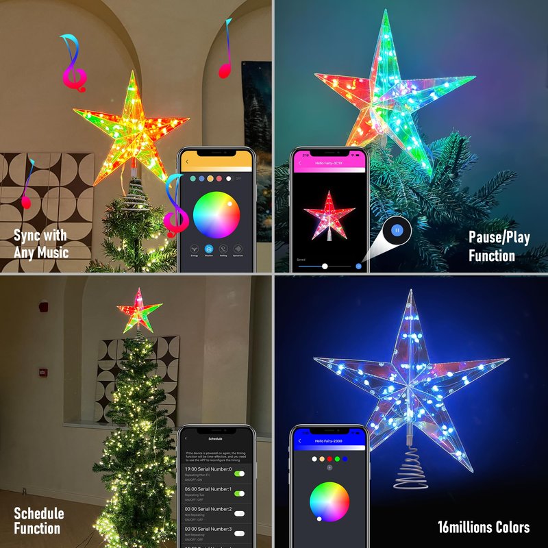 11.8" Christmas Tree Topper Star with APP & Remote Control, Color Changing Tree Topper Star Lighted with Music Sync, DIY Modes, Dimmable, Timer for Indoor Christmas Tree Decoration