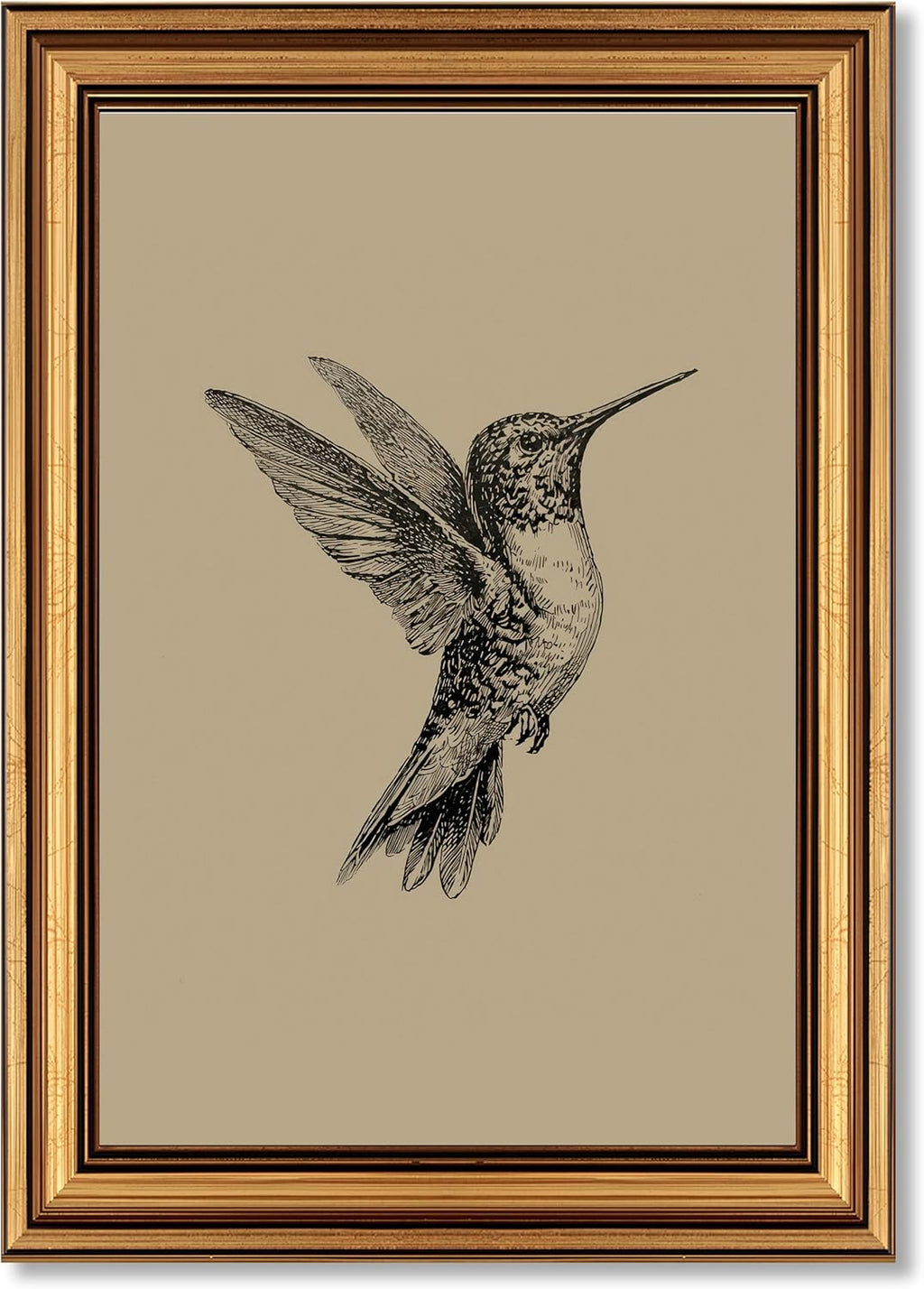 MDHFJEAW Vintage Gold Framed Hummingbird Wall Art - Retro Black & White Canvas Print, 12x16 In