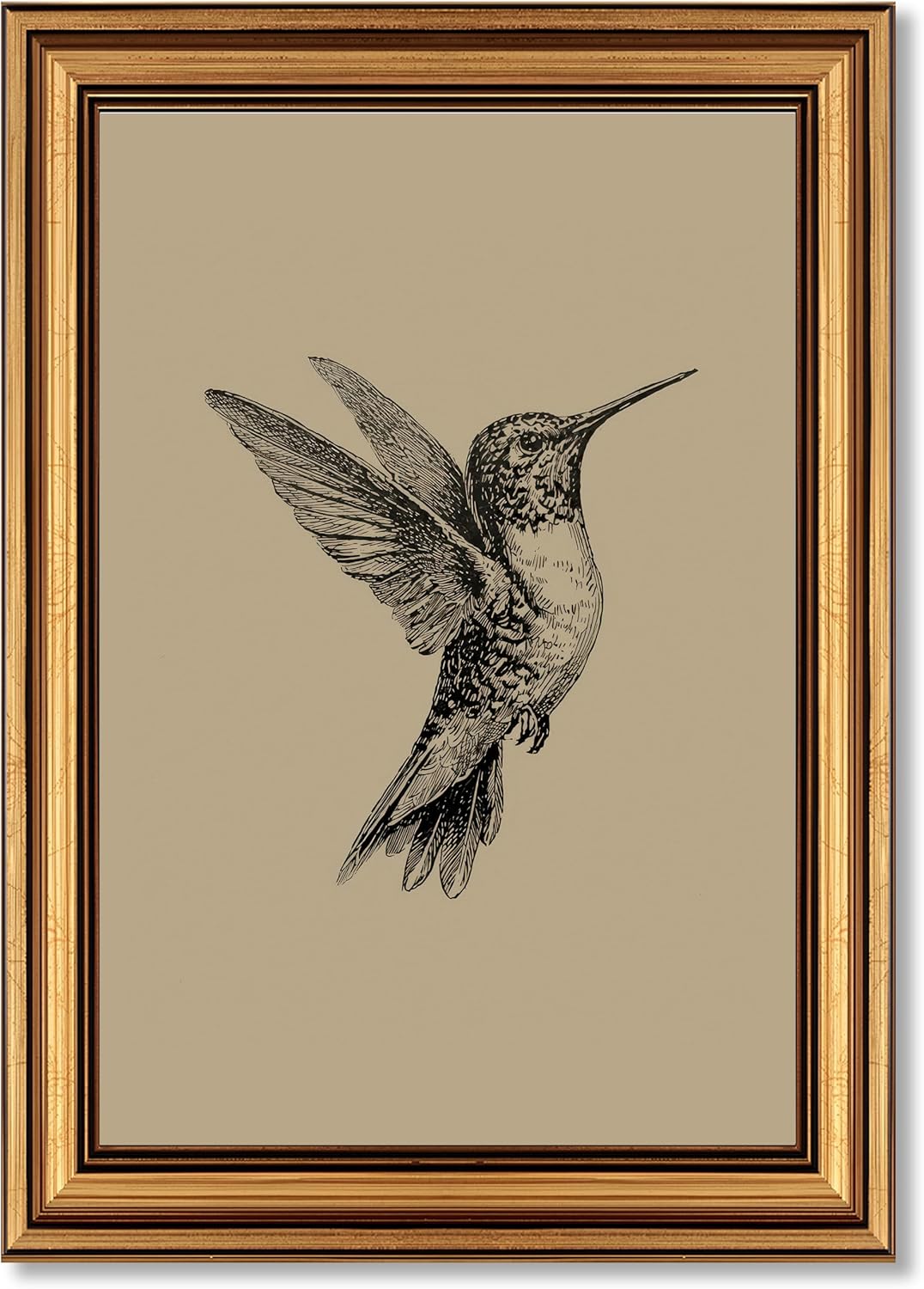 MDHFJEAW Vintage Gold Framed Hummingbird Wall Art - Retro Black & White Canvas Print, 12x16 In