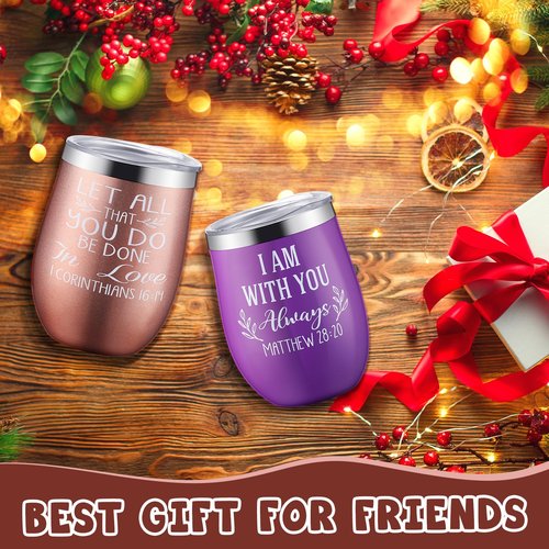 Suttmin 12 Pieces 12 oz Christian Gifts for Women Christmas Inspirational Tumblers Stainless Steel Christian Mugs Cup with Lid and Straw for Women Men Friends