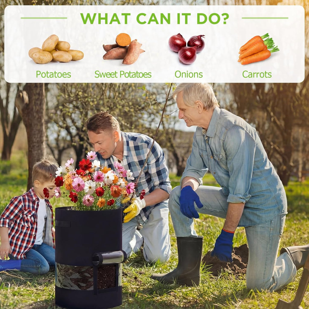 Baderke 30 Gallon Potato Grow Bags - 360° Visibility with Harvest Window & Handles | Black, Perfect for Tomatoes & Vegetables