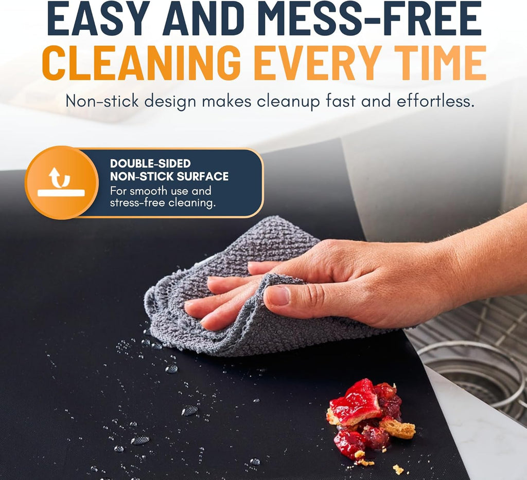 Skiennix Oven Liners - Heavy Duty Non-Stick Mats, 2 Pack, 17”x25” | BPA & PFOA Free for Easy Cleaning (Black)