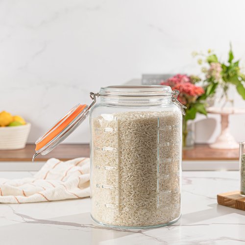 kitchentoolz 1 Gallon Glass Mason Storage Jars with Airtight Lids & Measurment Marks, Super Wide Mouth Canning Jars with Large Capacity for Pickles & Overnight Oats - 1 Pack