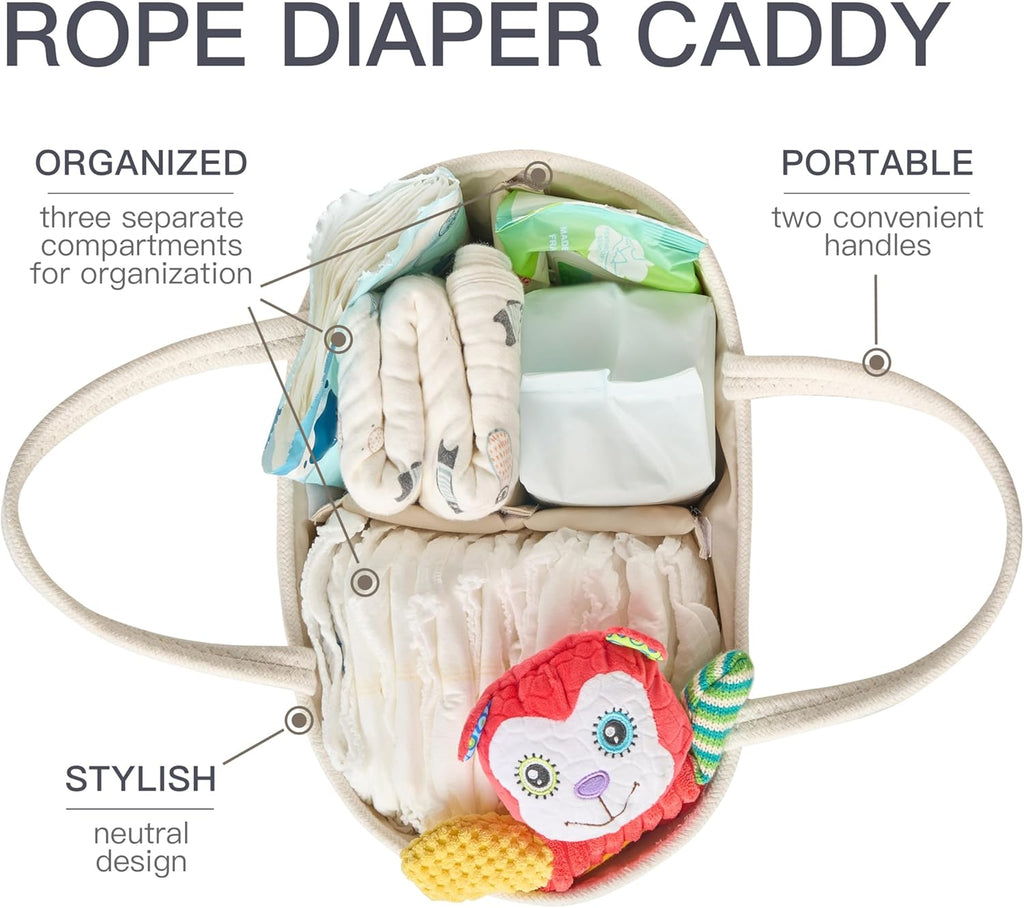 Skiennix Diaper Caddy Organizer - Stylish Baby Storage Basket for Newborn Essentials | Small, White & Beige Brown