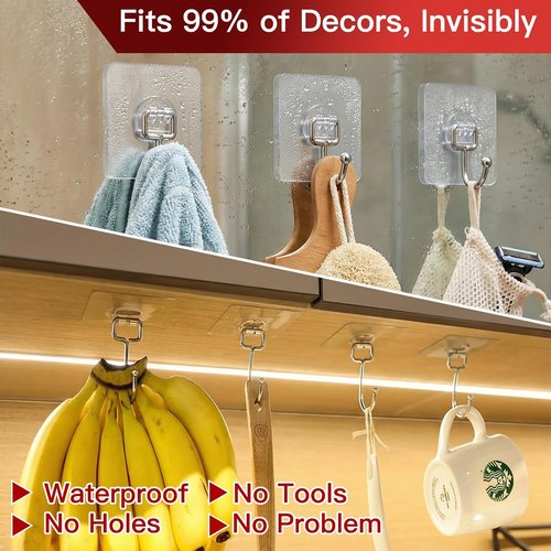 Latoxcaa Heavy-Duty Adhesive Hooks - 8-Pack Waterproof 44lb Max Towel & Coat Hooks for Home Use