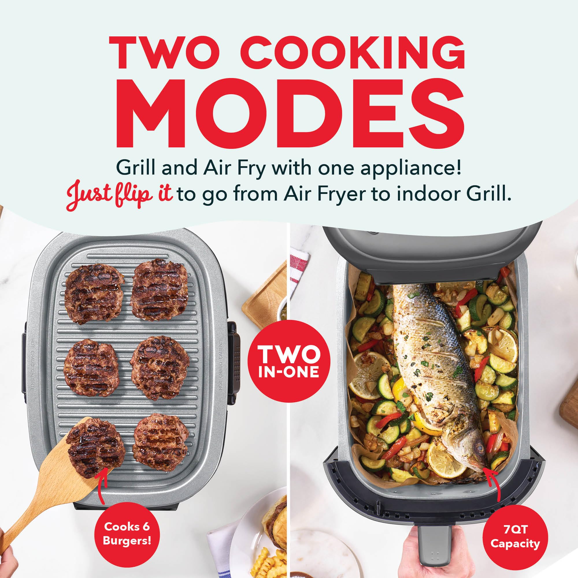 Dash Flip & Fry™ Digital 2-in-1 Grill & Air Fryer - Has AirCrisp® Technology - Digital Touchscreen, Ceramic Nonstick Grill Plate & Special Dehydrate Function - 7 Quarts - Forged Iron