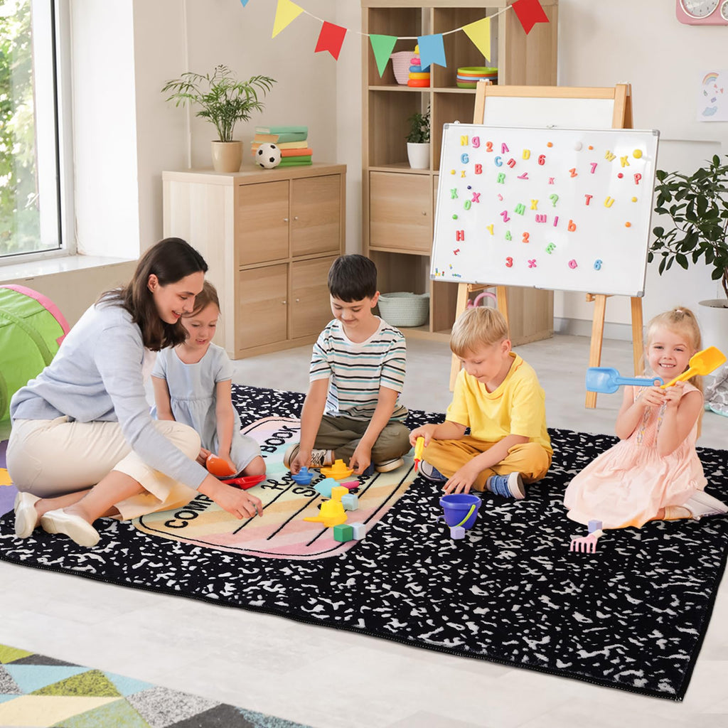 Maasechs 3.3 x 4 ft Composition Notebook Rug Classroom Decor Educational Area Rug Back to School Kid Reading Calming Corner Soft Fluffy Pastel Play Carpet for Nursery Playroom