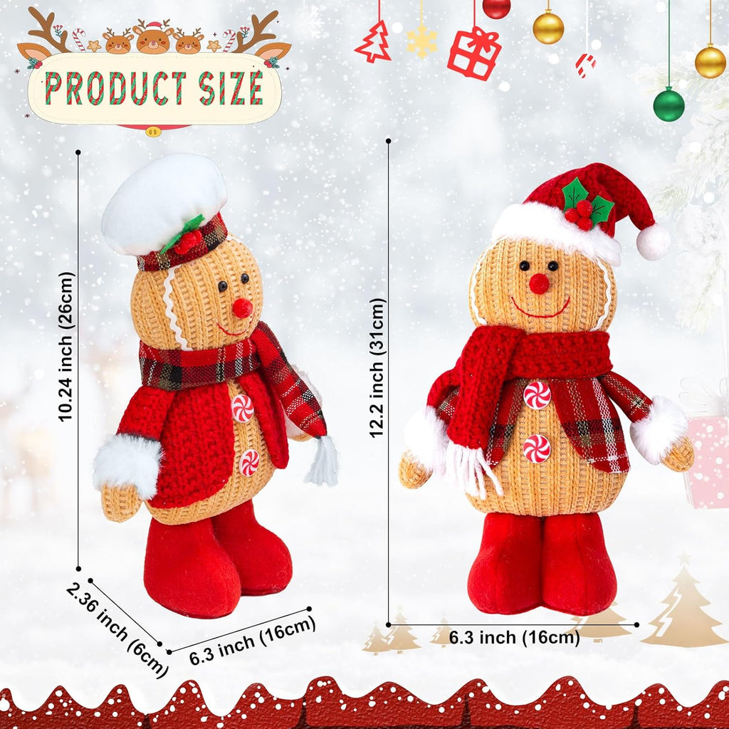 Quescu Gingerbread Christmas Decorations - 2PCS Plush Gingerbread Man Stuffed Dolls for Home Decor