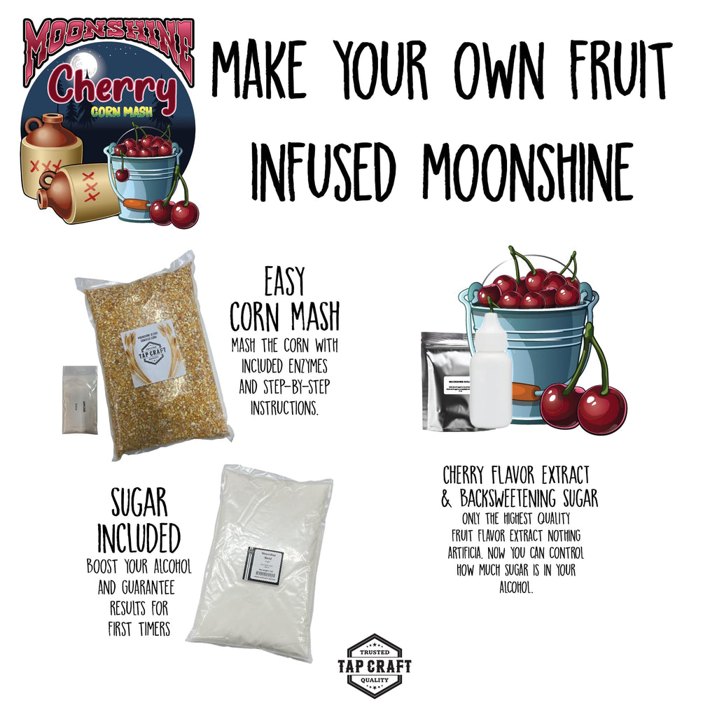 Tapcraft – Complete Cherry Moonshine Mash Recipe Kit – DIY Cherry Moonshine Making at Home – Perfect Gifts for Him & Her – Make Your Own Moonshine – Homemade Alcohol Kit