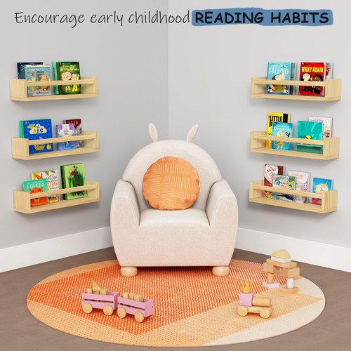 Harwaya Floating Nursery Book Shelves for Wall, Natural Wood Wall Bookshelf for Kids Room Bedroom, Small Wooden Hanging Baby Book Shelf and Toy Organizer for Nursery Girl Boy Toddler Child - Set of 3