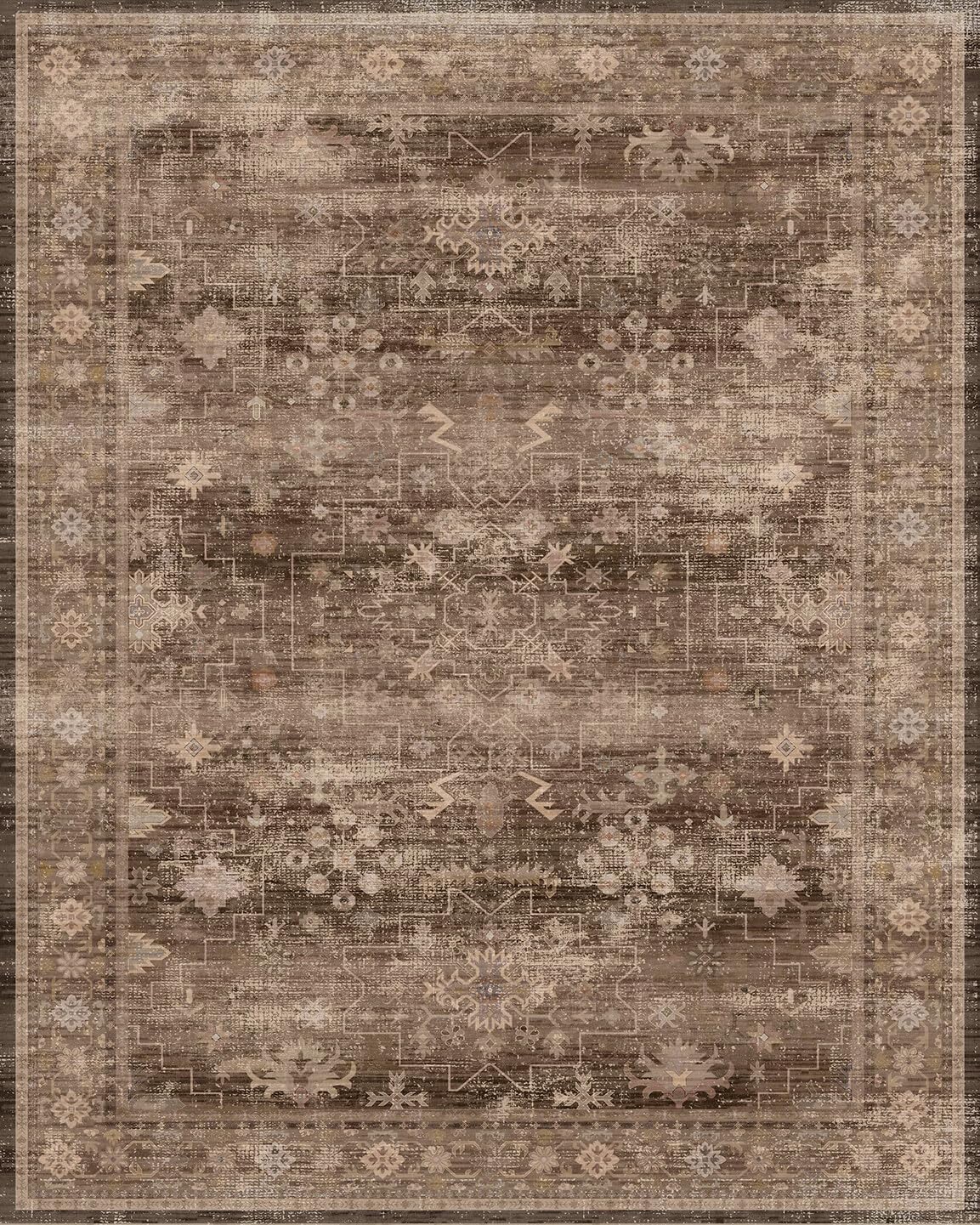 Regine Switzerland Brown Washable Long Runner Rug - Non-Slip Rubber Backing | 3x8 ft Boho Vintage Design for Hallways & Entryways