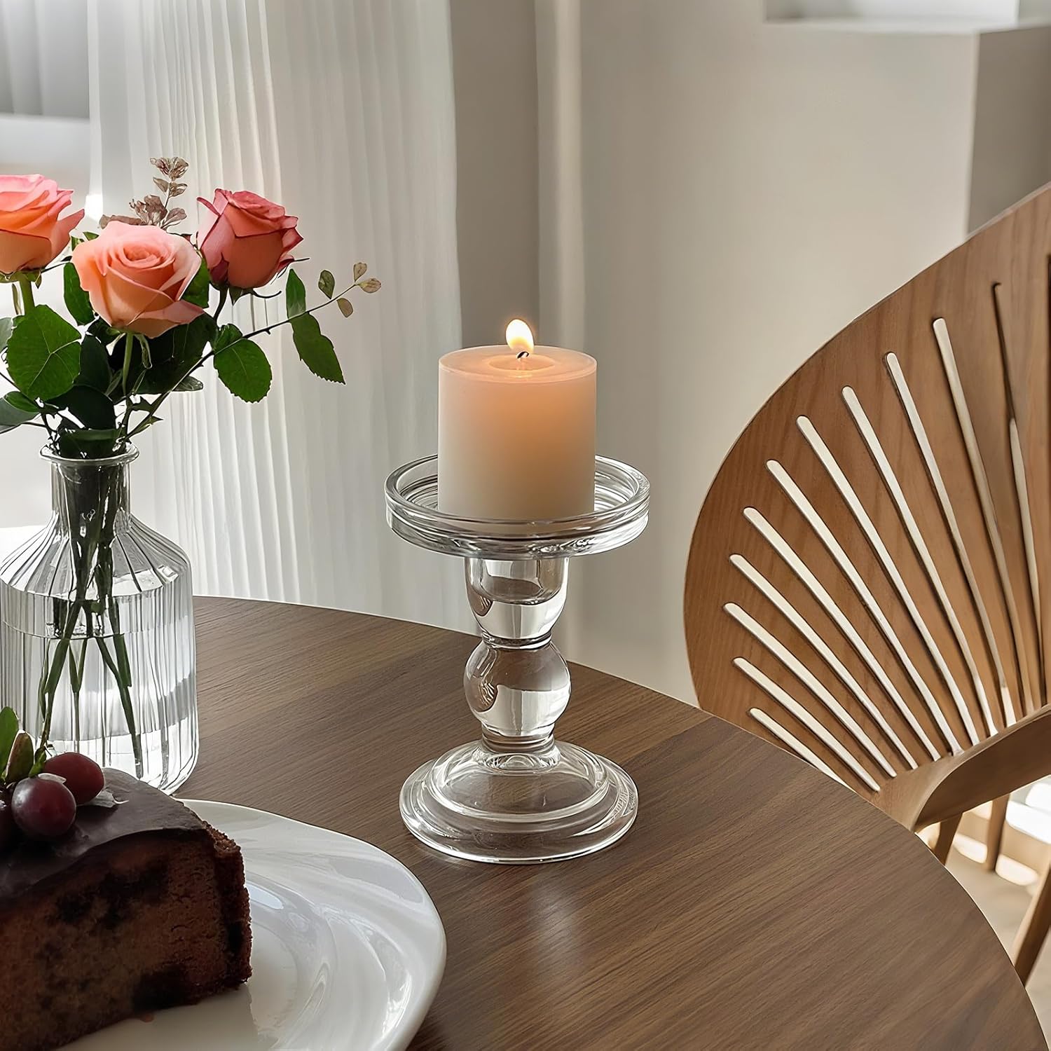 Okllen Glass Candle Holders Set of 6 - Clear Crystal Pillar & Tealight Holders for Home Decor & Weddings