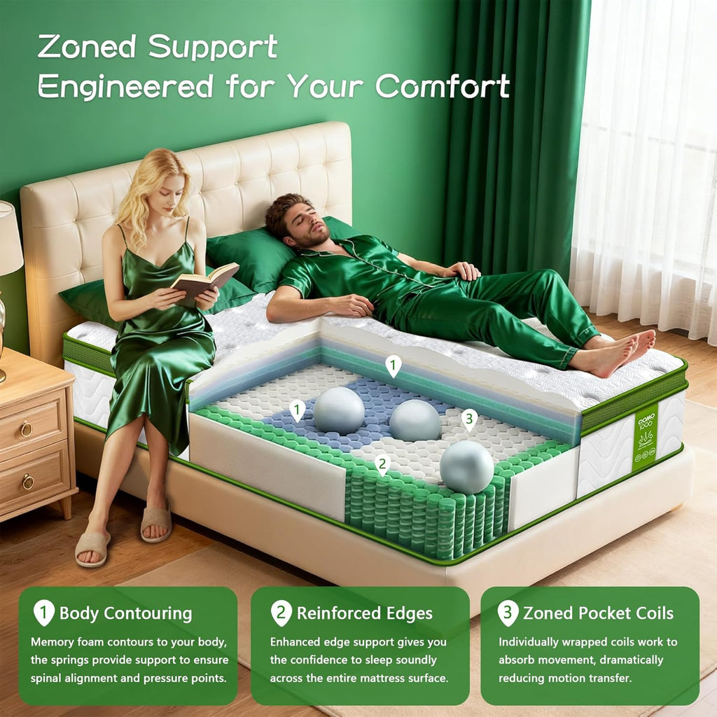 Regine Switzerland Twin Mattress - 10 Inch Memory Foam Hybrid with Pocket Springs | Medium Firm, Pressure Relief