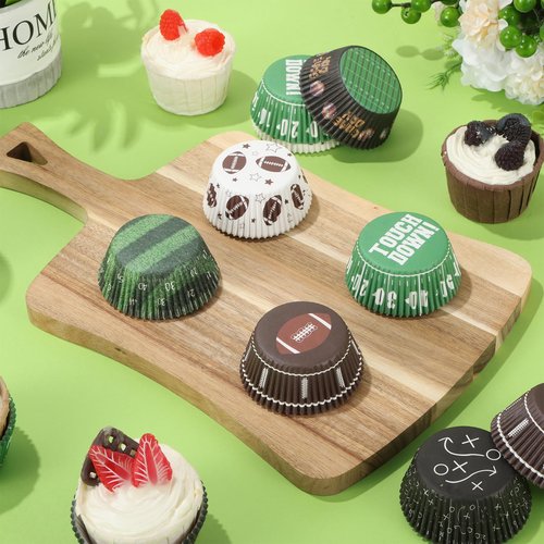600 Pcs Paper Baking Cups Cupcake Wrappers,Football Cupcake Liners