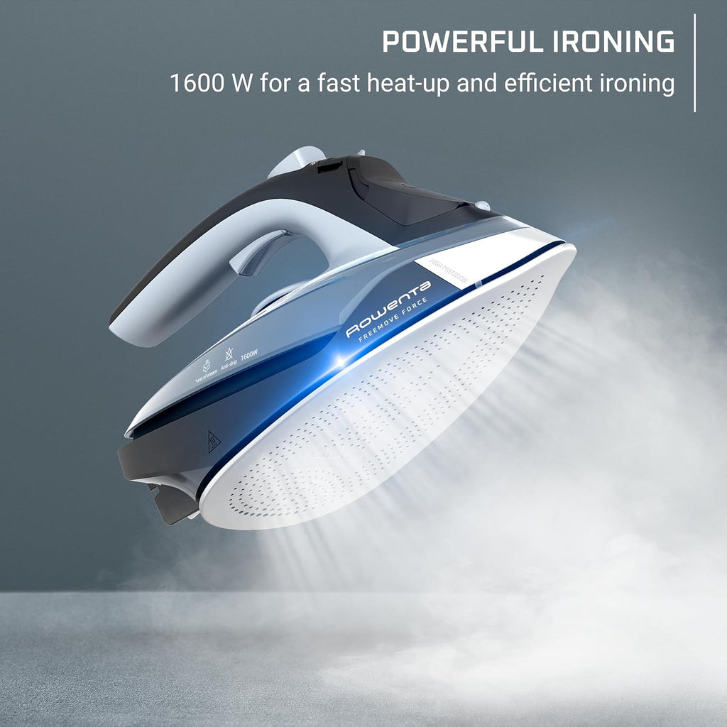 Rowenta Freemove Cordless Iron - 1600 Watts Rapid Heating Portable Steamer | Stainless Steel Soleplate, Blue