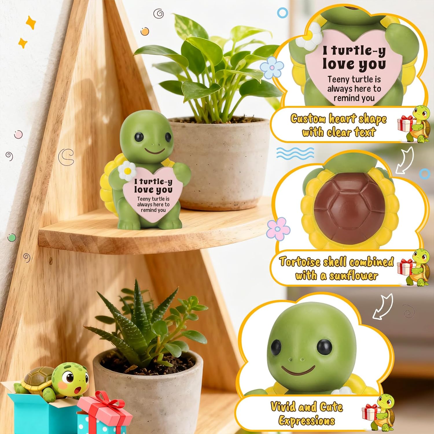 4THFARMES Mini Resin Turtle Figurines - Cute Funny Gift for Couples | Anniversary & Birthday Decor