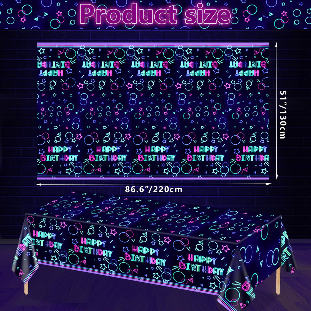 XJLANTTE 4 Pack Glow Party Tablecloth Supplies - Neon Plastic Birthday Table Cover, Black Light Fluorescence Rectangle Table Cloth 51"x86.6" for Glow in The Dark Birthday Party Decorations