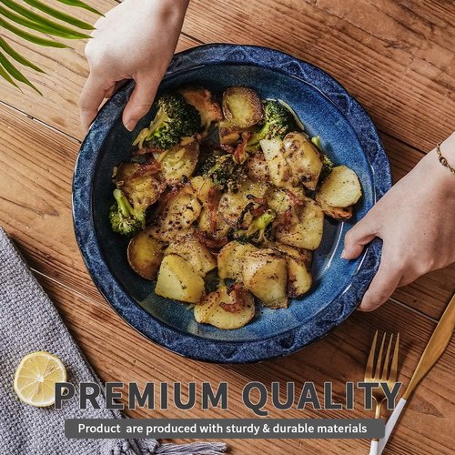 KOOV Ceramic Pie Plate - 9 Inch Round Baking Dish for Desserts | Reactive Glaze in Nebula Blue