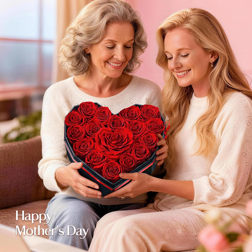 MARTINE MALL 17 Forever Flowers for Delivery, Mothers Day Birthday Gifts for Women Mom Glitter Preserved Real Roses in a Box Gifts for Girlfriend Wife Lasting Eternal Flowers with Necklace, Red