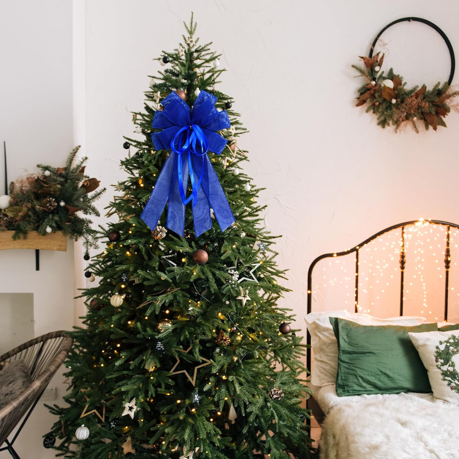 Regine Switzerland Large Dark Blue Burlap Bow - Perfect for Wreaths & Spring Decor | Holiday Party Accent