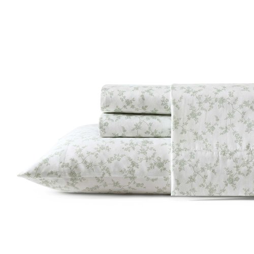 Laura Ashley - Queen Sheet Set, Buttery-Soft Bed Sheets with a Naturally Silky Smooth Cotton Sateen Lightweight Feel - Matching Pillowcases & Fitted Sheet (Fiona Green)