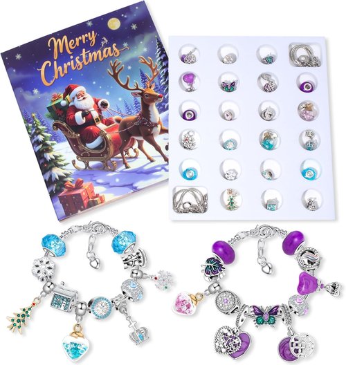 Advent Calendar 2025 by [Brand Name] - 24-Day Christmas Countdown with DIY Charm Beads & Bracelets | Purple