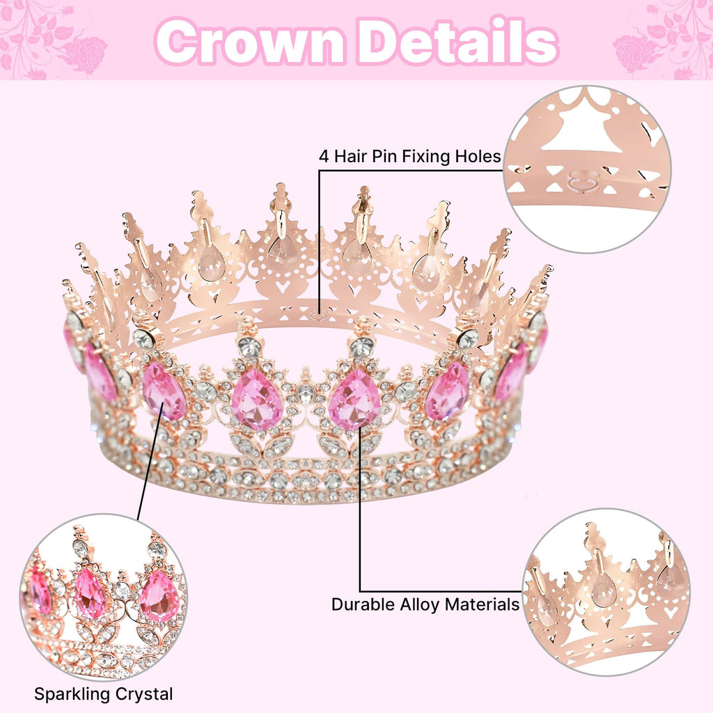 AMZVALU Crown Cake Topper, Happy Birthday Cake Toppers Pink Crown Balls Candles Gold Butterflies, Corona Para Pastel, Cake Decorations for Women Princess Queen Birthday Party Wedding (Rose Gold)